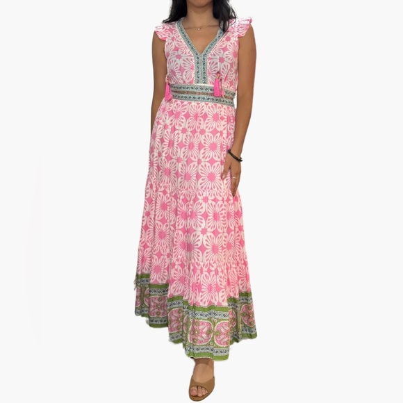 Bell- Pink and Green Floral Maxi Dress size small - Picture 1 of 8